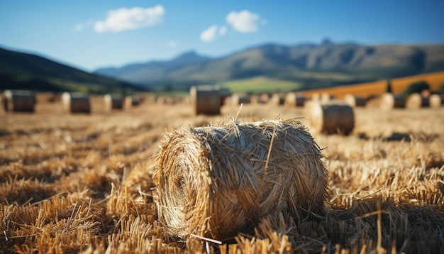 Photo gratuite meules de foin de prairie de ferme de scène rurale enroulées récolte d'automne de blé générée par l'intelligence artificielle