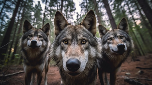 Photo gratuite meute de loups en milieu naturel