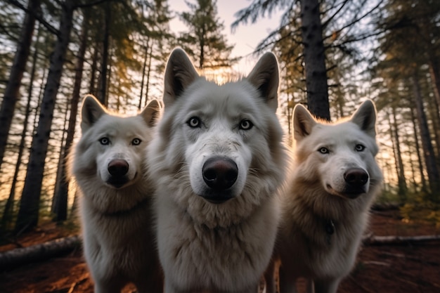 Photo gratuite meute de loups en milieu naturel