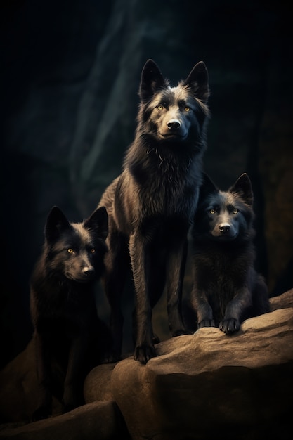 Meute de loups en milieu naturel