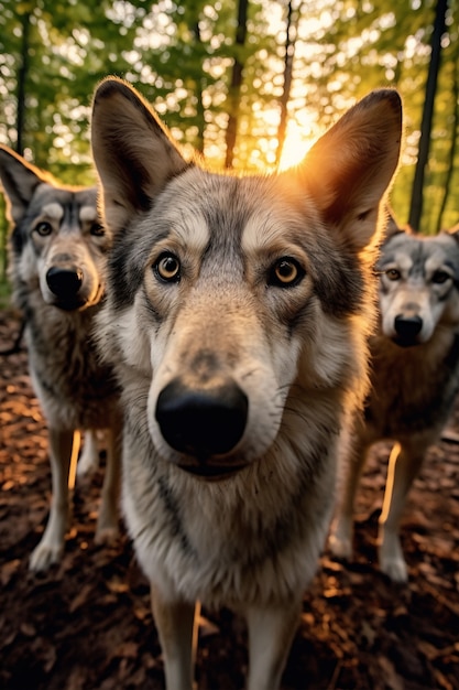 Photo gratuite meute de loups en milieu naturel