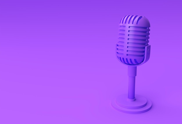 Microphone 3D Render Retro sur pied et pied courts, modèle de modèle de prix de musique, karaoké, radio et équipement sonore de studio d'enregistrement.