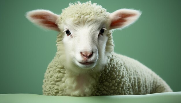 Photo gratuite un mignon agneau regardant la caméra dans une prairie verte générée par l'intelligence artificielle