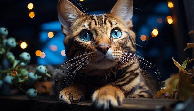 Photo gratuite un mignon chaton assis à regarder la caméra en jouant avec un jouet généré par l'intelligence artificielle