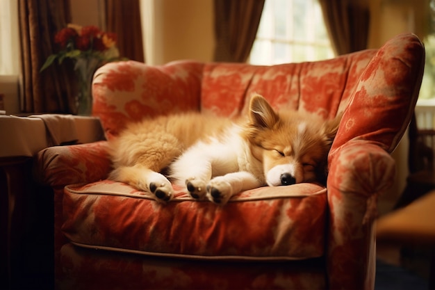 Photo gratuite un mignon chien qui dort sur le canapé.