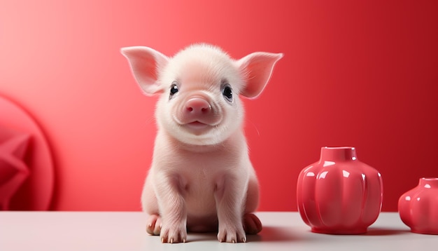 Photo gratuite un mignon chiot assis à regarder la caméra entouré de décorations roses générées par l'intelligence artificielle