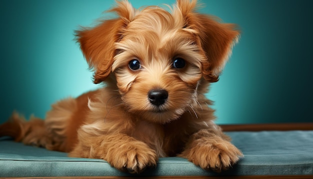 Photo gratuite un mignon chiot assis à regarder la caméra ludique et moelleux généré par l'intelligence artificielle