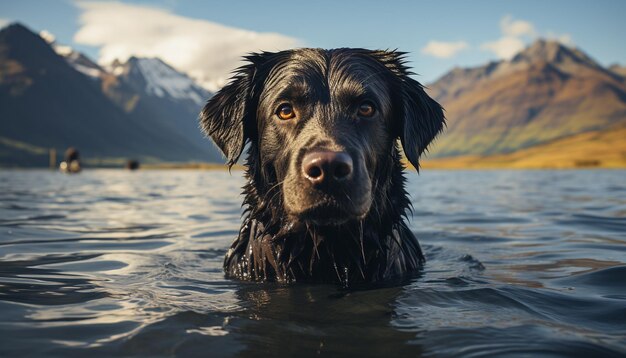 Un mignon chiot mouillé et regardant son reflet généré par l'intelligence artificielle