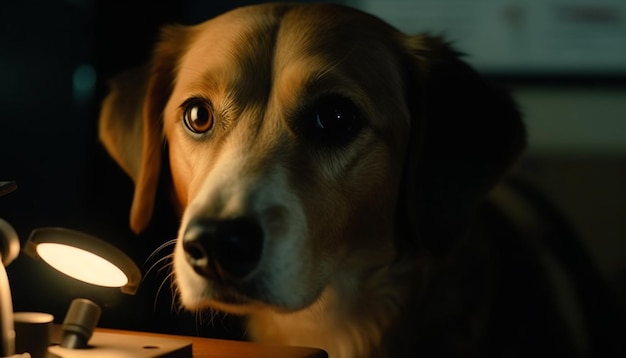 Mignon chiot de race pure assis regardant la caméra générée par l'IA