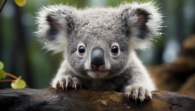 Photo gratuite mignon koala marsupial espèce en voie de disparition à fourrure regardant la caméra générée par l'intelligence artificielle