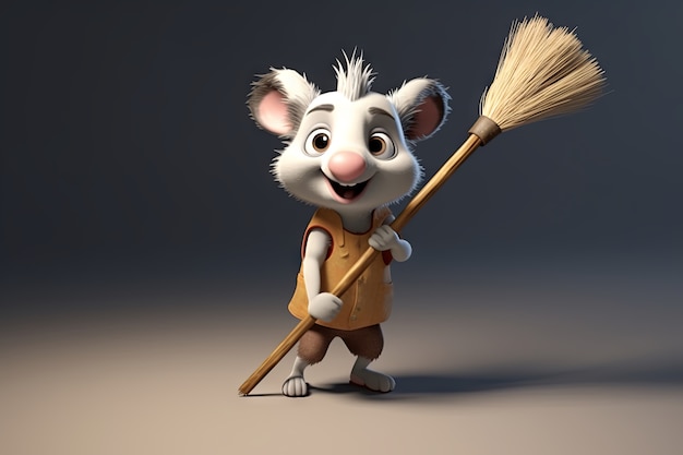 Un mignon opossum avec un balai.