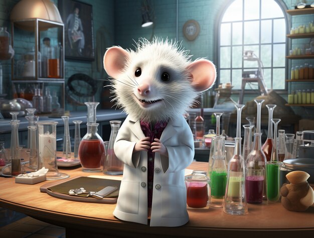 Un mignon opossum dans le laboratoire.