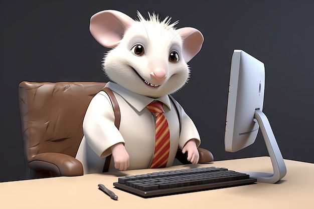 Un mignon opossum avec un ordinateur.