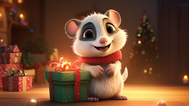 Photo gratuite un mignon opossum qui célèbre noël