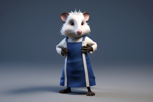 Un mignon opossum avec un tablier