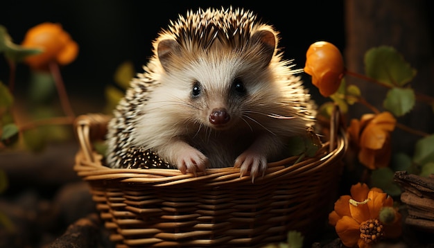 Photo gratuite un mignon petit hérisson à la fourrure moelleuse alerté dans la nature vert généré par l'intelligence artificielle