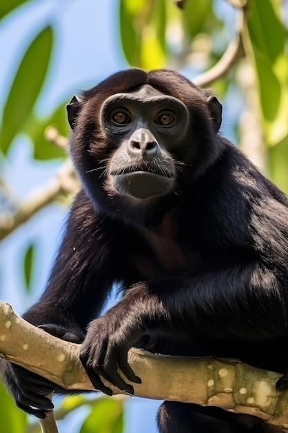 Photo gratuite un mignon singe sur une branche dans la nature