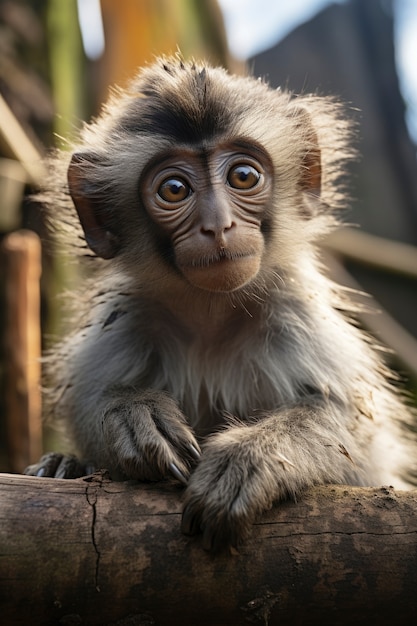 Photo gratuite un mignon singe posant à l'extérieur.