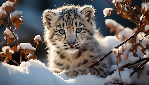 Photo gratuite un mignon tigre regardant la caméra dans une forêt enneigée générée par l'ia