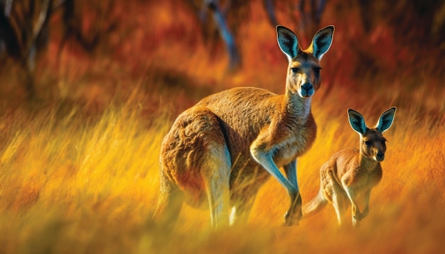 Photo gratuite mignonne jeune biche broutant dans l'herbe des prés générée par l'ia