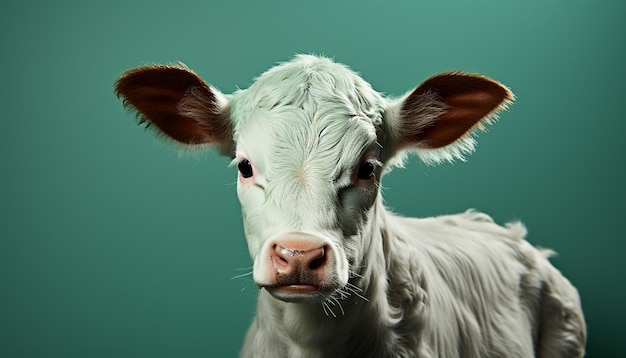 Photo gratuite une mignonne vache paissant sur de l'herbe verte dans un pré rural généré par l'intelligence artificielle