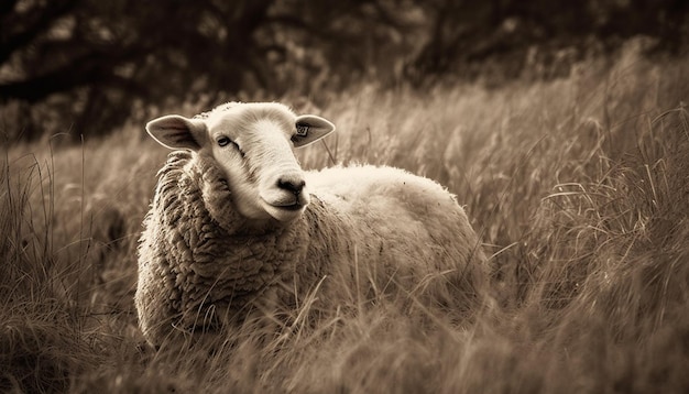 Photo gratuite de mignons agneaux laineux paissent librement sur de verts pâturages générés par l'ia