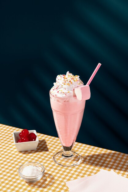 Milk-shake aux fraises sur table