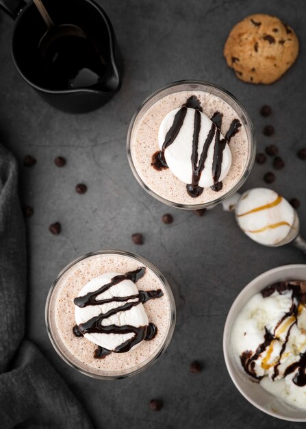 Milkshake au chocolat vue de dessus