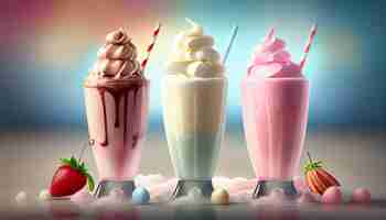 Photo gratuite milkshakes gourmands desserts chocolat sucré baies fruits rafraîchissement crémeux ia générative