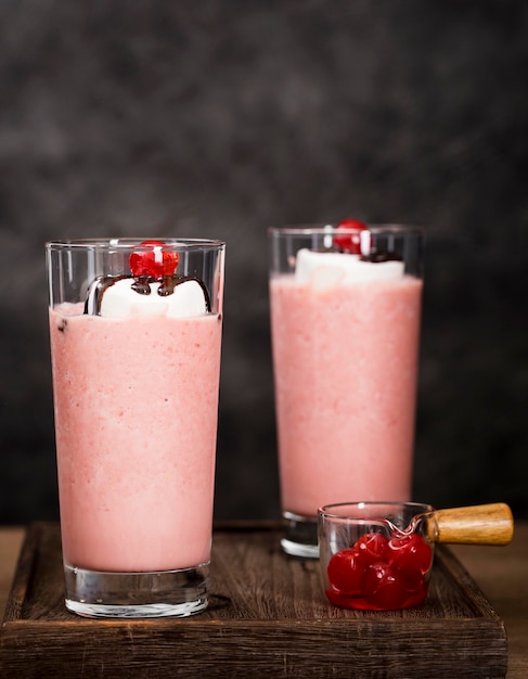 Milkshakes roses en gros plan