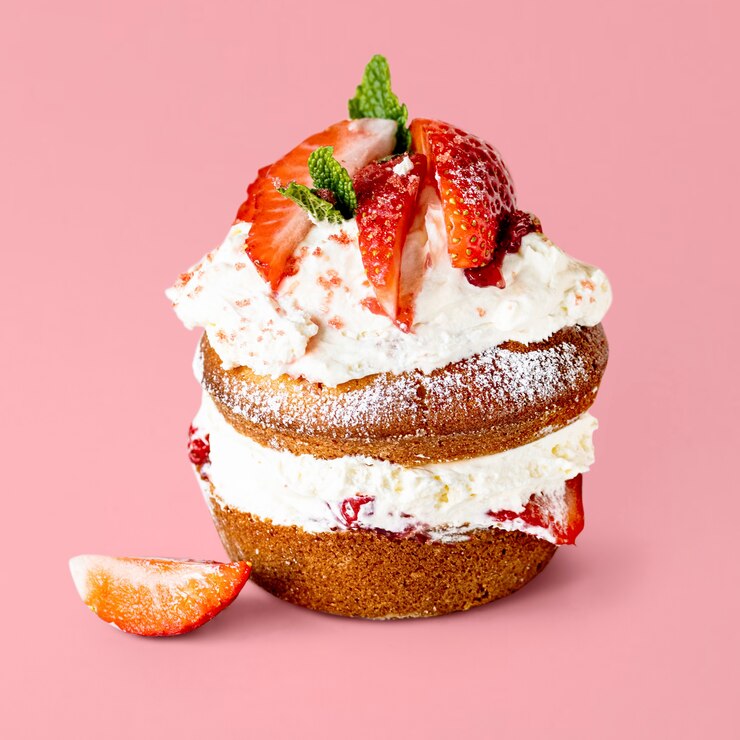 Photo gratuit mini shortcake aux fraises mignon sur rose