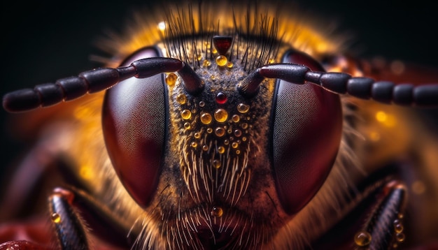 Photo gratuite mise au point nette de l'abeille jaune sur la fleur de premier plan générée par l'ia