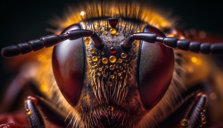 Photo gratuit mise au point nette de l'abeille jaune sur la fleur de premier plan générée par l'ia