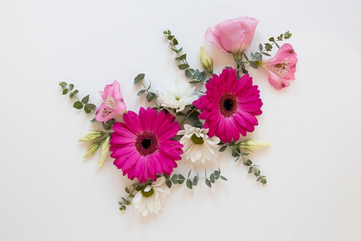 Photo gratuit mise à plat d'un assortiment de fleurs magnifiques