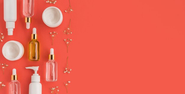 Mise à plat de cosmétiques naturels avec espace copie