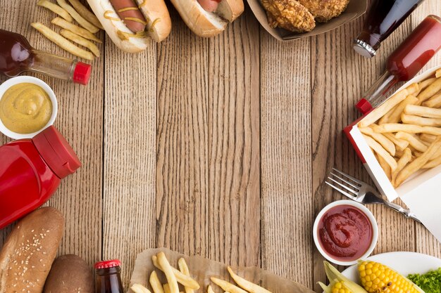 Mise à plat de la cuisine américaine avec espace copie