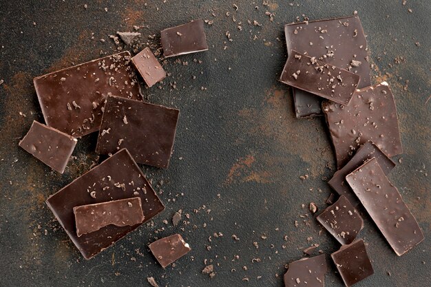 Mise à plat du concept de chocolat avec espace copie