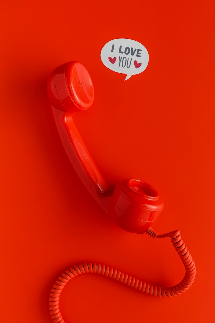 Photo gratuit mise à plat du récepteur téléphonique avec cordon et bulles de discussion