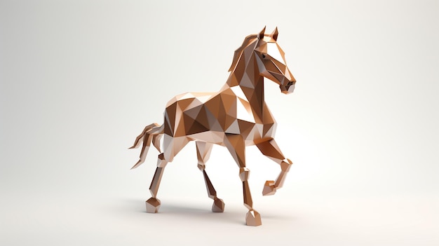 Photo gratuite un modèle 3d polygonal d'un cheval sur un fond blanc
