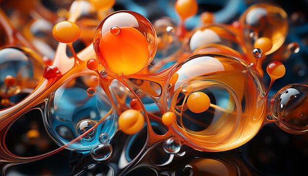 Modèle abstrait coloré en gros plan d'une sphère liquide futuriste générée par l'intelligence artificielle