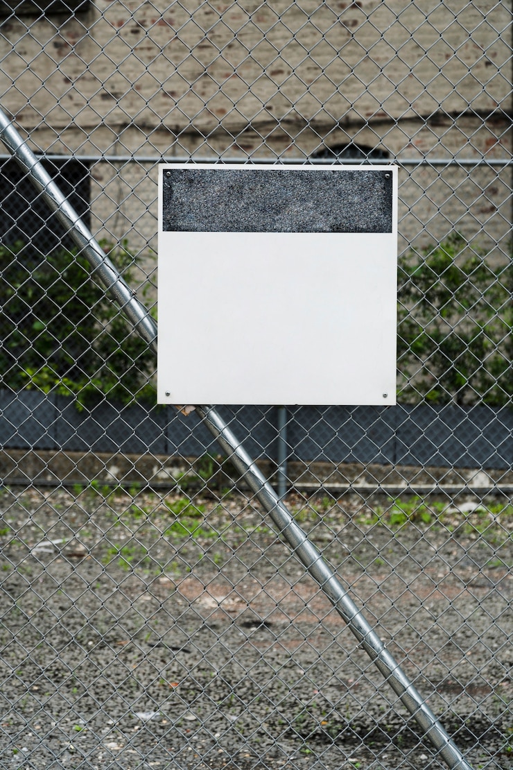 Photo gratuit modèle de panneau d&#39;affichage sur une clôture en métal