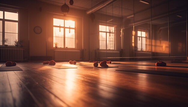 Modes de vie sains à l'intérieur du yoga sur un plancher de bois franc généré par l'IA