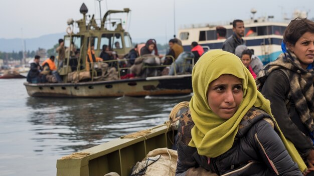 Moment capturé lors d'une crise migratoire avec des personnes