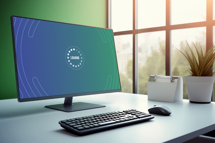 Photo gratuit moniteur moderne sur table élégante