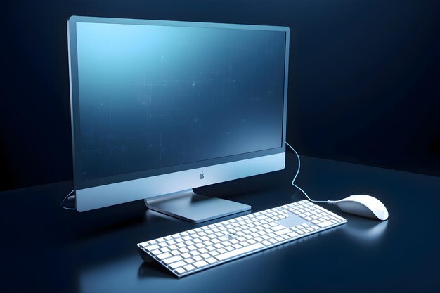 Photo gratuite moniteur d'ordinateur avec clavier et souris sur table noire rendu 3d