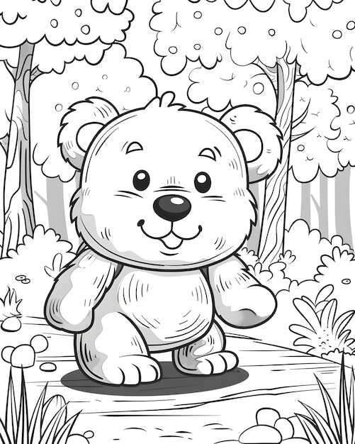 Photo gratuite monochrome line art bear coloring page illustration