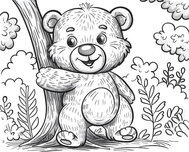 Photo gratuite monochrome line art bear coloring page illustration