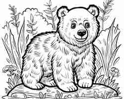 Photo gratuite monochrome line art bear coloring page illustration