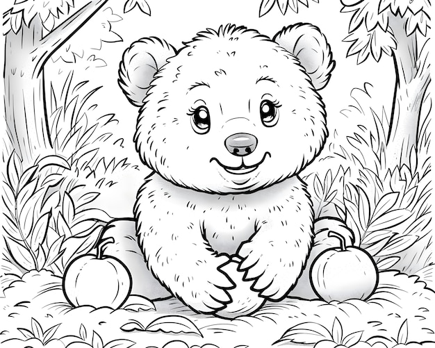 Photo gratuite monochrome line art bear coloring page illustration