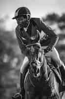 Photo gratuite monochrome portrait of athlete competing in the olympic games championship